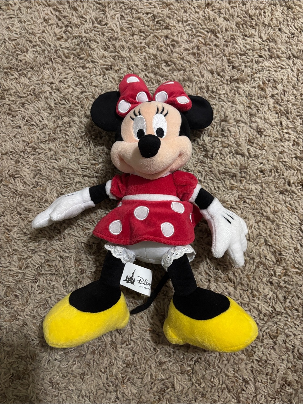 Disney Minnie Mouse Plush in Red Polka Dot Dress with Yellow Shoes
